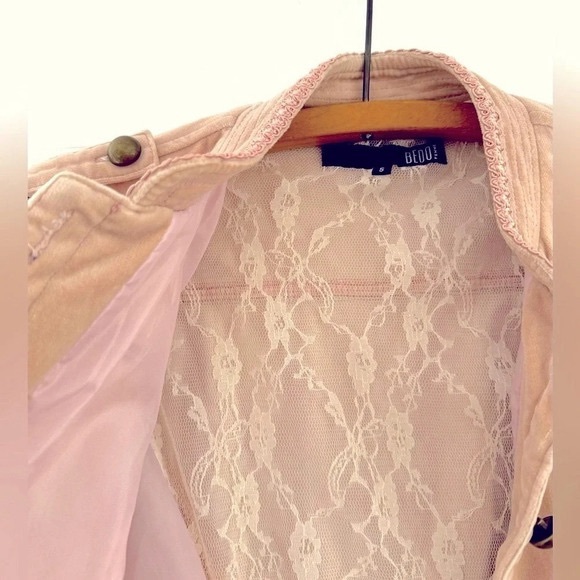 Vintage Y2K Bedo velvet peach pink military button lace fitted waist bohooffice - Picture 3 of 6